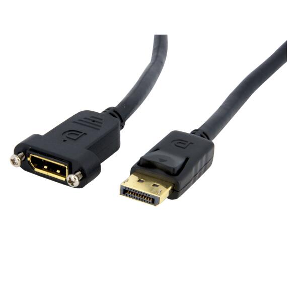 DisplayPort延長ケーブル/91cm/ディスプレイポート1.2/パネルマウント型/4K60Hz/DP オス - DP メス/ブラック