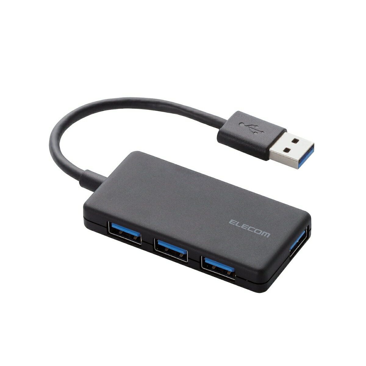 転送速度5Gbpsを実現するUSB3.0に対応したUSBハブです。デスク上で邪魔にならない超薄型・コンパクト設計です。USB3.0対応のパソコン・機器であれば、大量のデータも高速に転送可能です。USB2.0/1.1環境でも使用できるので、USB2.0/1.1対応のパソコン・機器でもそのまま接続可能です。フロントの3ポートに加え、サイドに1ポートを装備し、幅広のUSB機器を接続するのに便利です。ケーブルは紛失の心配がない直付けタイプで、ノートパソコン等との接続に便利なケーブル長10cmです。