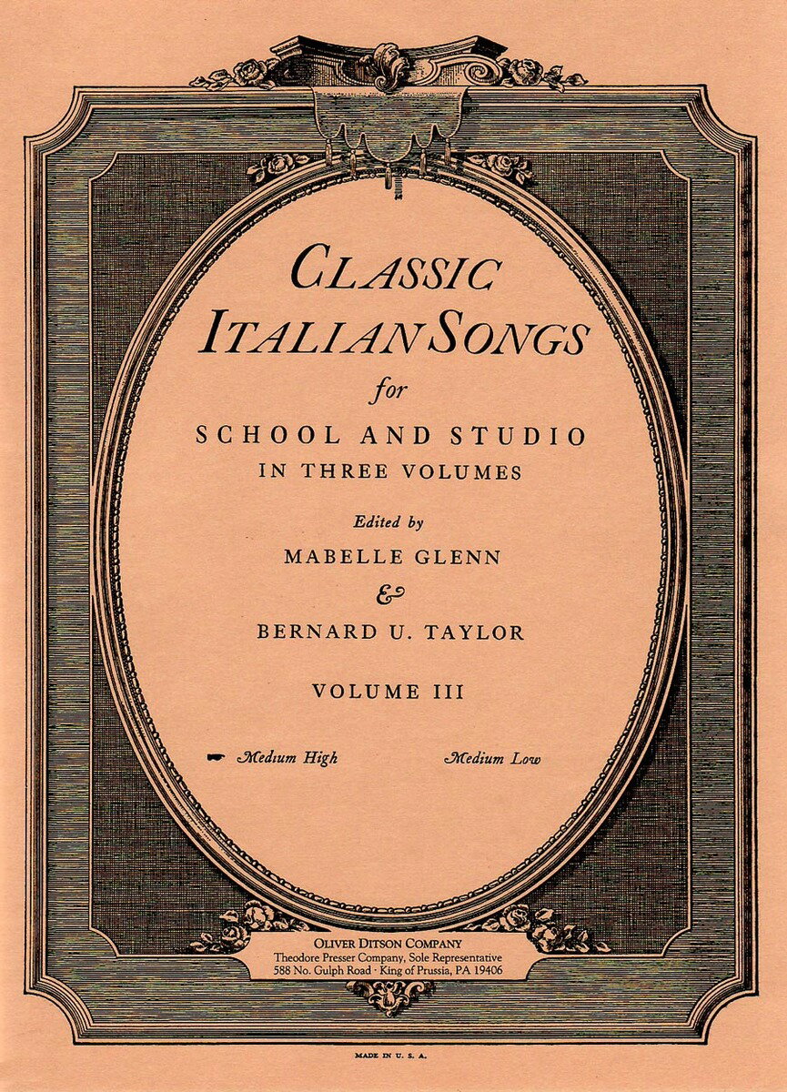 【輸入楽譜】CLASSIC ITALIAN SONGS VOL.3(MED HIGH)/GLENN/TAYLOR