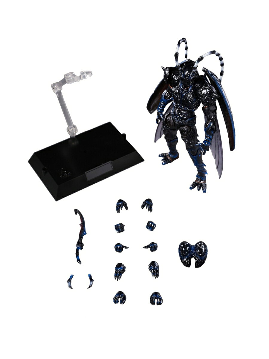 ウィンドトイズとハヴォックのコラボレーションによる、1/12スケールアクションフィギュアシリーズ「鞘翅紀元(エリトラ・エラ)」からカミキリムシをモチーフにした「鞘裔・天牛型(シースボーン・ロングホーンタイプ)」が登場。

昆虫の外骨格を思わせる黒い装甲に、ブルーを基調としたメタリックな彩色を施し、複雑なボディラインや翅、長い触角などを緻密に立体化しています。
通常形態は全高約17cm、解放形態は全高約19cm。
豊富な交換用ハンドとファングブレード、ディスプレイスタンドが付属し、特徴的な戦闘ポーズや飛行シーンを幅広く楽しめます。

スタンダード版、解放形態用の交換パーツを加えたデラックス版、通常形態と解放形態の2体を収録したセット版の3種類をラインナップします。

商品内容:

・通常形態 本体 ×1
・握り拳ハンド ×2
・リラックスハンド ×2
・開き手ハンド ×2
・手刀ハンド ×2
・サムズアップハンド ×2
・武器持ちハンド ×2
・交換用ロングバックシェル ×1
・ウイングセット ×1
・伸縮式ディスプレイスタンド ×1
・サポートスタンド ×1
・ショートアンテナ ×2
・ファングブレード ×1

※セット内容以外は付属しません。
※輸入商品のため、パッケージにダメージがある可能性がございます。
予めご了承ください。
※掲載の画像は実際の商品とは異なる場合や商品仕様が変更になる場合があります。

・ホビー系商品についての諸注意
メーカー都合により発売の大幅な延期が発生する可能性がございます。
予約商品についてはメーカーから順次入荷次第の発送となります。メーカー公表の発売日とは異なる場合がございますのでご了承ください。【対象年齢】：【商品サイズ (cm)】(高さ）：17