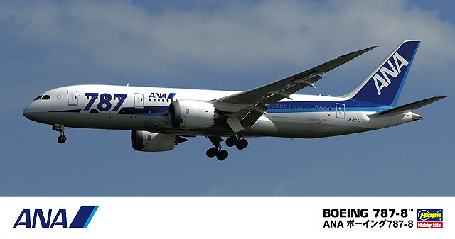 2011年10月にANAカラーでデビューした次世代中型ジェット旅客機 B787-8をキット化。
胴体は左右分割式で、組立の確実性と強度アップのため、サポート(桁)を挟み込む設計を採用。窓とドアはデ カールにより再現。
エンジンはロールスロイス トレント 1000 エンジンを精密に再現。
デカールは量産3号機以降に採用された通常のトリトンブルーカラーを再現。
展示用のスタンドが付属します。

デカール(マーキング)
・全日本空輸 量産4号機「JA804A」
・全日本空輸 量産5号機「JA805A」
・他「JA806A」「JA807A」

模型全長 … 284mm
模型全幅 … 301mm【対象年齢】：【商品サイズ (cm)】(幅）：30.1