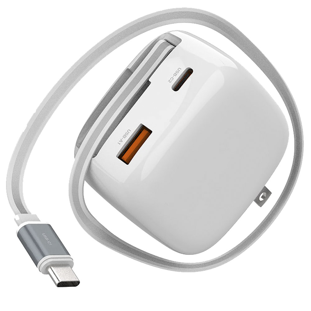 Switch2用 65W Type-C巻取ケーブル内蔵急速充電器 ホワイト