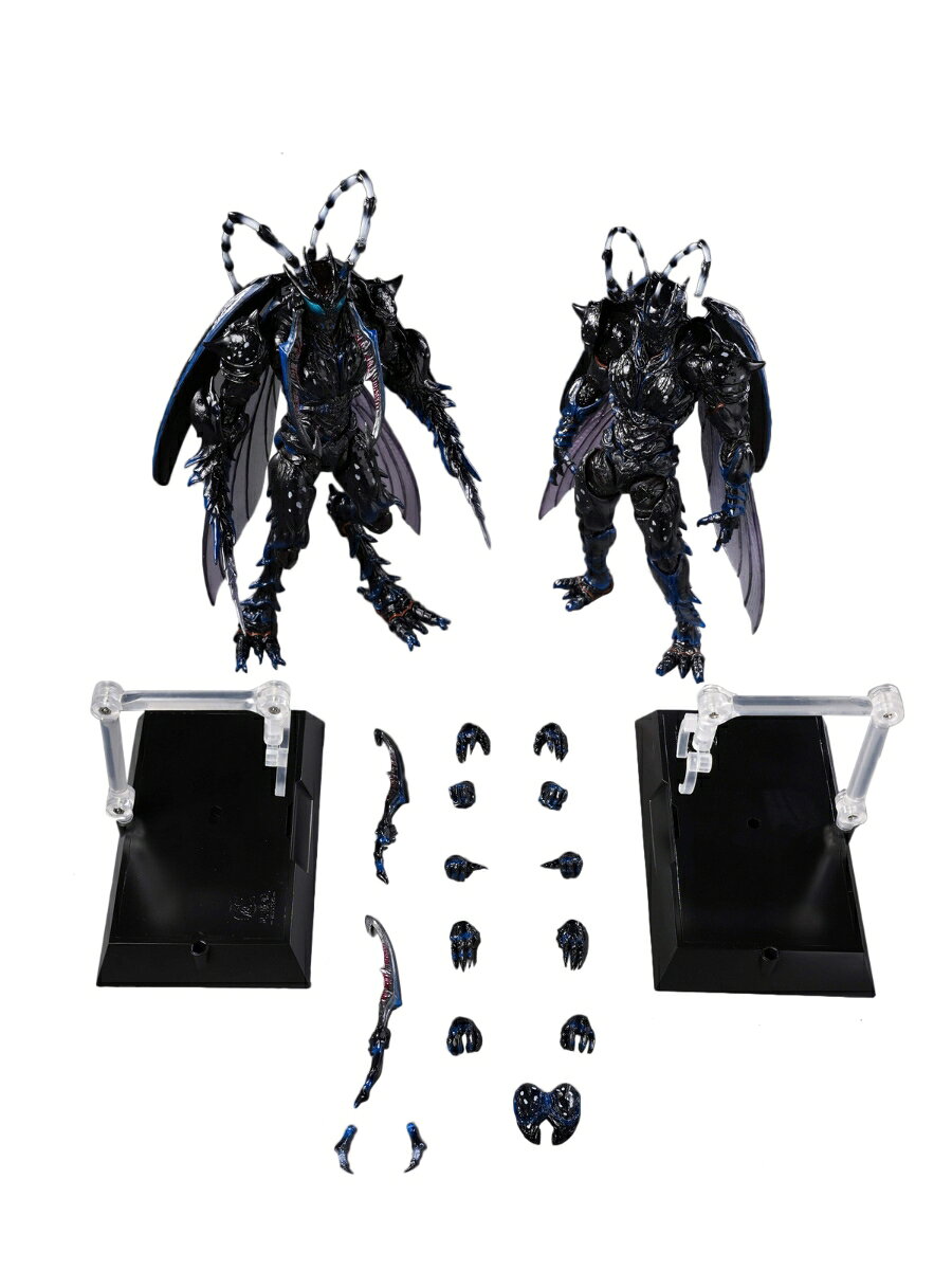 ウィンドトイズとハヴォックのコラボレーションによる、1/12スケールアクションフィギュアシリーズ「鞘翅紀元(エリトラ・エラ)」からカミキリムシをモチーフにした「鞘裔・天牛型(シースボーン・ロングホーンタイプ)」が登場。

昆虫の外骨格を思わせる黒い装甲に、ブルーを基調としたメタリックな彩色を施し、複雑なボディラインや翅、長い触角などを緻密に立体化しています。
通常形態は全高約17cm、解放形態は全高約19cm。
豊富な交換用ハンドとファングブレード、ディスプレイスタンドが付属し、特徴的な戦闘ポーズや飛行シーンを幅広く楽しめます。

スタンダード版、解放形態用の交換パーツを加えたデラックス版、通常形態と解放形態の2体を収録したセット版の3種類をラインナップします。

商品内容:

・通常形態 本体 ×1
・解放形態 本体 ×1
・握り拳ハンド ×2
・リラックスハンド ×2
・開き手ハンド ×2
・手刀ハンド ×2
・サムズアップハンド ×2
・武器持ちハンド ×2
・交換用ロングバックシェル ×1
・ウイングセット ×1
・伸縮式ディスプレイスタンド ×2
・サポートスタンド ×2
・ショートアンテナ ×2
・ファングブレード ×2

サイズ：

通常形態
全高：約17cm

解放形態
全高：約19cm

※セット内容以外は付属しません。
※輸入商品のため、パッケージにダメージがある可能性がございます。
予めご了承ください。
※掲載の画像は実際の商品とは異なる場合や商品仕様が変更になる場合があります。

・ホビー系商品についての諸注意
メーカー都合により発売の大幅な延期が発生する可能性がございます。
予約商品についてはメーカーから順次入荷次第の発送となります。メーカー公表の発売日とは異なる場合がございますのでご了承ください。【対象年齢】：