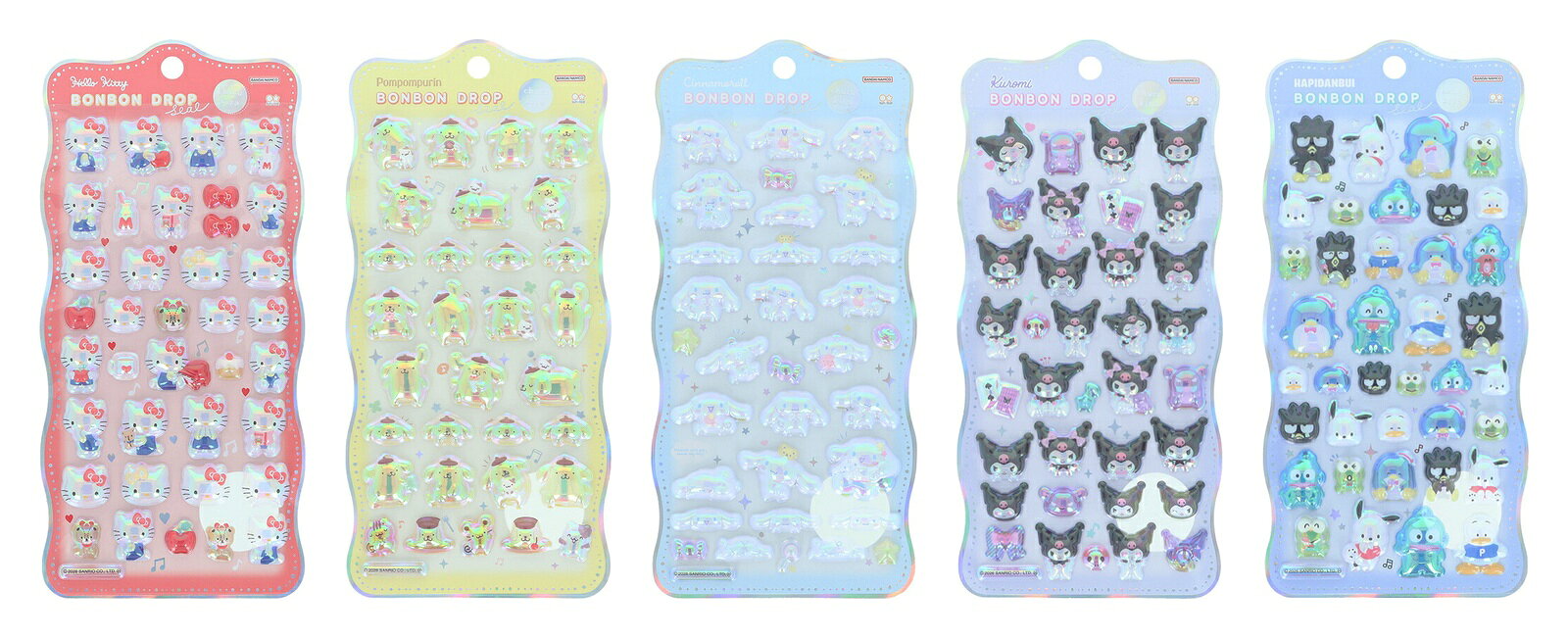 【セット商品】ボンボンドロップシール churukira 5種（ハローキティ レッド + ポムポムプリン + シナモロール + ク…