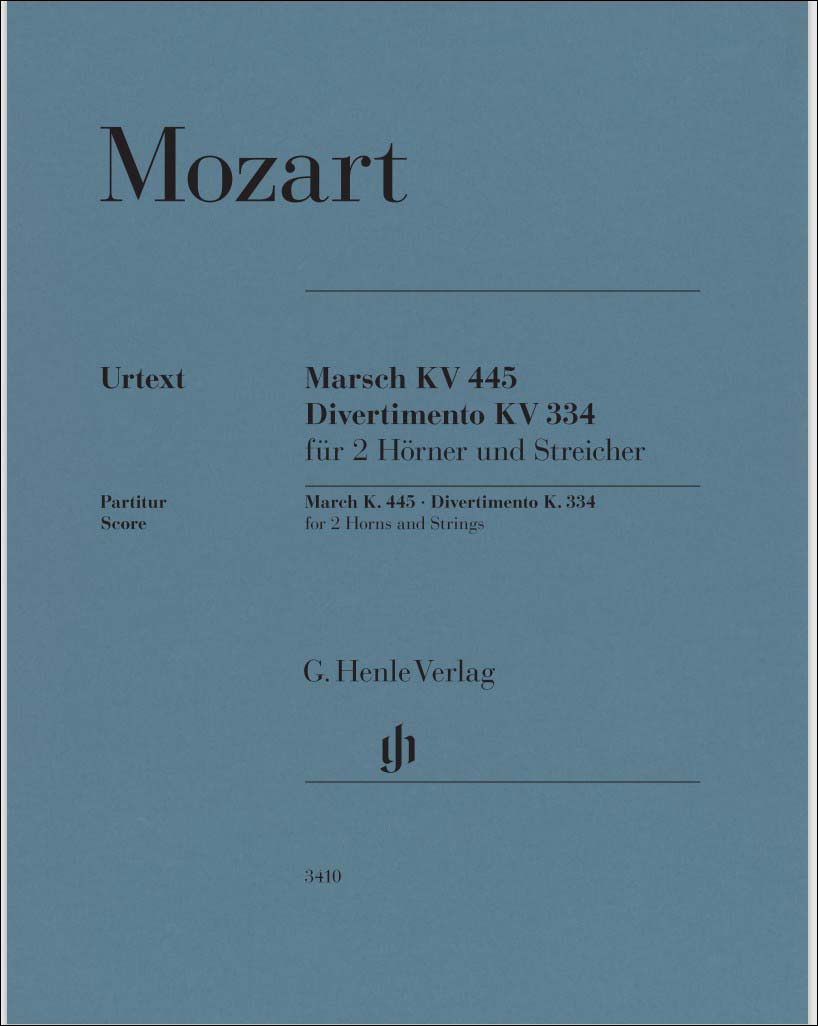 【輸入楽譜】モーツァルト, Wolfgang Amadeus: 行進曲 ニ長調 KV 445 と ディヴェルティメント 第17番 ニ長調 KV 334 〜2本のホルン, 2本のバイオリン, ビオラと通奏低音/原典版: スコア