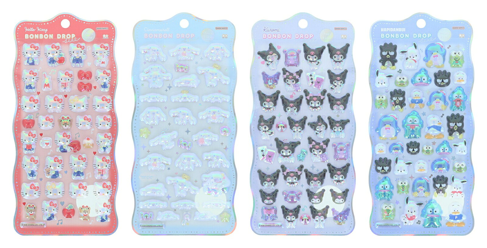 【セット商品】ボンボンドロップシール churukira 4種（ハローキティ レッド + シナモロール + クロミ + はぴだんぶい）
