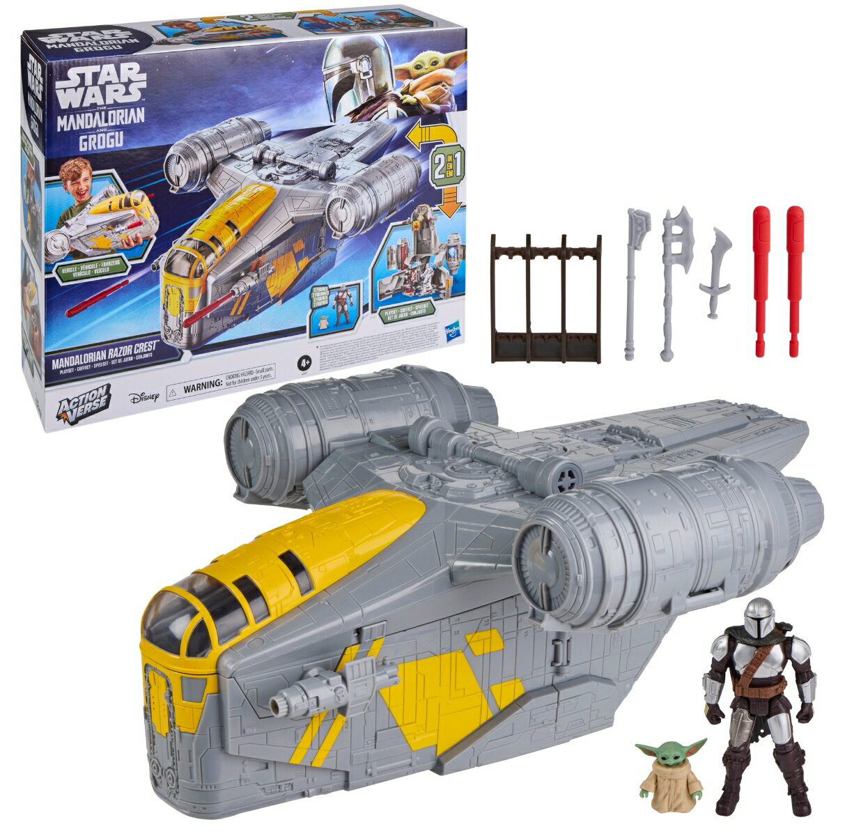 ハズブロ（Hasbro）STAR WARS スター・ウォーズ／マンダロリアン・アンド・グローグー アクションバース マンダロリアン レイザー・クレスト プレイセット 2in1 ビークル＆ 35 cm プレイセット アクションフィギュア、4 歳以上の男女共用おもちゃ G2841 正規品