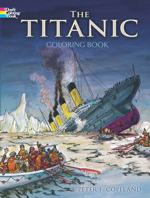 Twenty-nine realistic drawings depict "Titanic" at dock in Southhampton, England; passengers dining and strolling on deck, the ship striking the iceberg, passengers jumping into the water, and more. Captions.