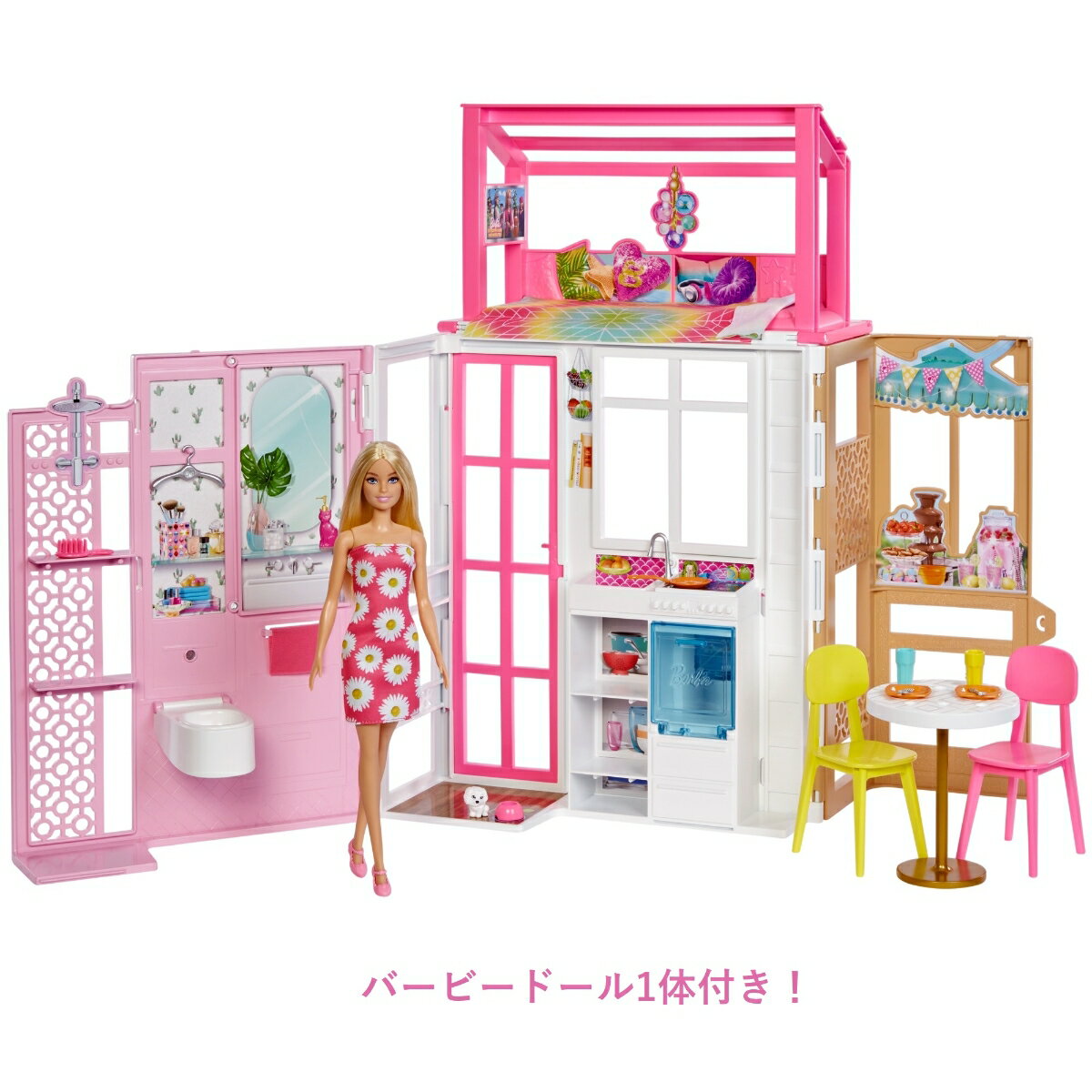 バービー(Barbie) はじめてセット かわいいピンクの2かいだてのおうち ／映画「バービー」に登場！？【着せ替え人形】【ドール付き】 【3才~】 HCD48