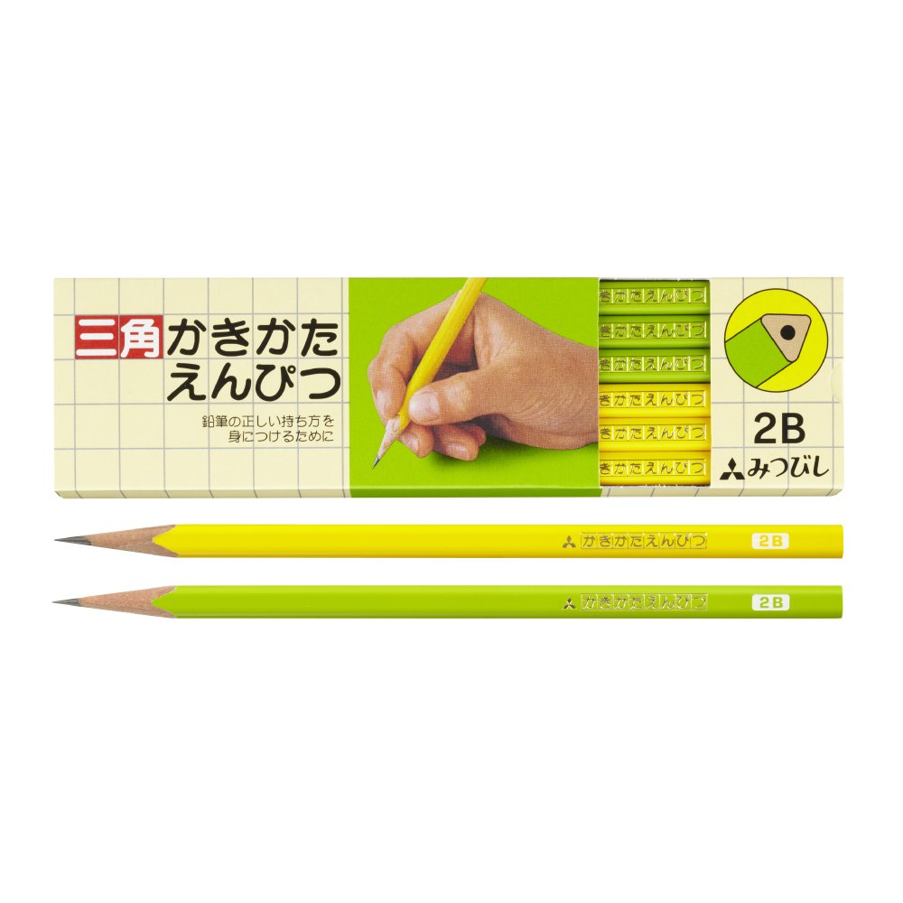 三角かきかたえんぴつ　鉛筆　3角　黄緑　2B