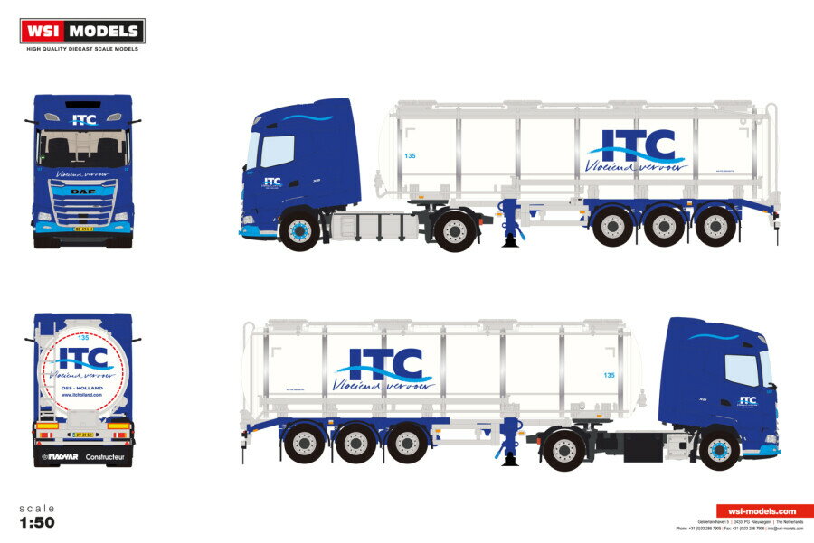 WSI MODELS 1/50 ITC Holland Transport DAF XG MY25 4X2 TANK TRAILER - 3 AXLE 【01-5301】 (ミニカー)