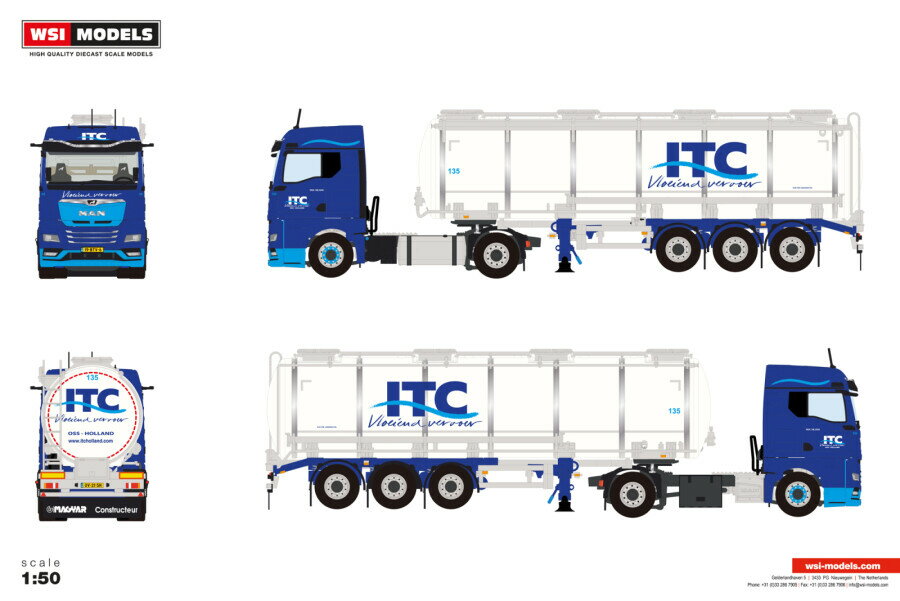 WSI MODELS 1/50 ITC Holland Transport MAN TGX GM 4X2 TANK TRAILER - 3 AXLE 【01-5302】 (ミニカー)