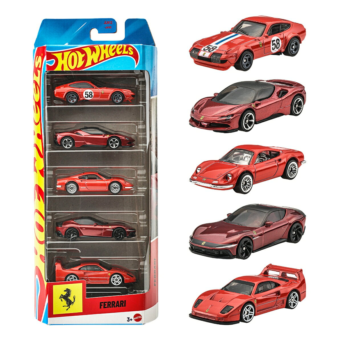 ホットウィール(Hot Wheels) ベーシックカー フェラーリ 5カーパック ミニカー 1:64スケール 5台セット 3歳から JLN12