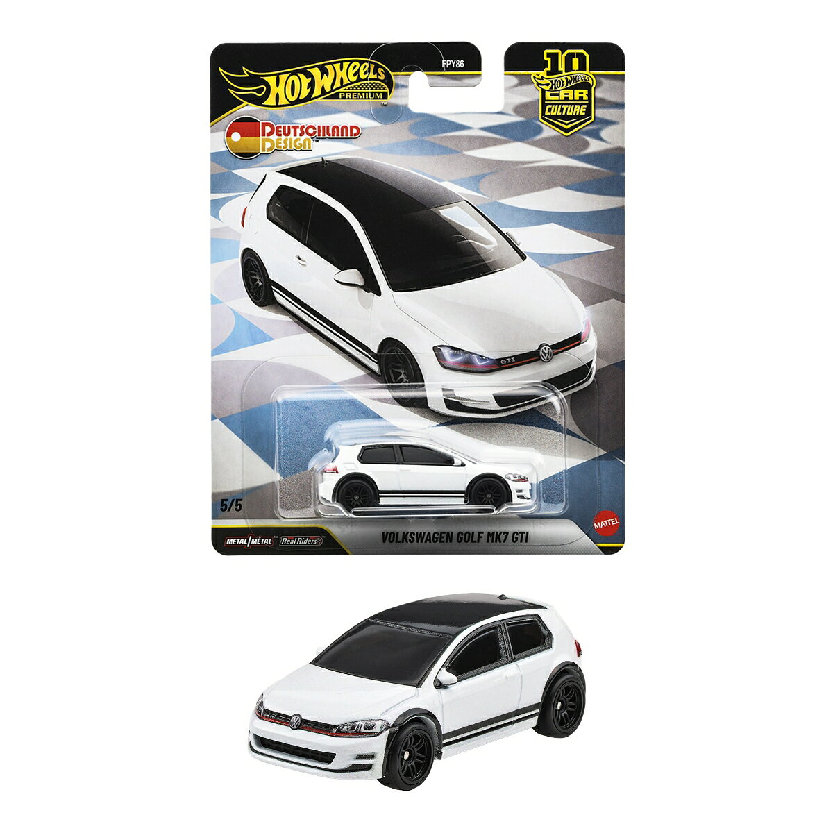ホットウィール カーカルチャー「ドイチュラント デザイン」シリーズの1:64スケールダイキャストカーです。
Metal/Metal&trade;（金属製ボディ＆金属製シャシー）仕様とReal Riders&trade;タイヤ（ゴム製タイヤ）を採用。
車両をリアルな造形と本格的なデザインで再現しています。
車両を引き立てるパッケージアートも特徴です。
フォルクスワーゲン ゴルフ MK7 GTIは、フォルクスワーゲン ゴルフの第7世代モデルです。
洗練されたデザインを採用し、優れた走行性能とスタイリッシュなスタイルを兼ね備えた、多用途なハッチバックです。
【原産国】タイ
【対象年齢】3歳から
【プレゼントに最適】お誕生日、クリスマスプレゼント、入園・入学祝いなど記念日でのプレゼントにぴったりです。
【ホットウィール】Hot Wheels＝「かっこいい車！」独特な南カルフォルニア風の外観、高速に動くホイール、（当時の最新技術！）そして 赤いラインの入ったタイヤ。
現在、世界で一番売れているミニカーです*。
*Circana/Retail Tracking Service/G12/JAN-DEC 2023/Total Toys/Projected Units【対象年齢】：3歳以上【商品サイズ (cm)】(幅×高さ×奥行）：13.3×16.5×3.5