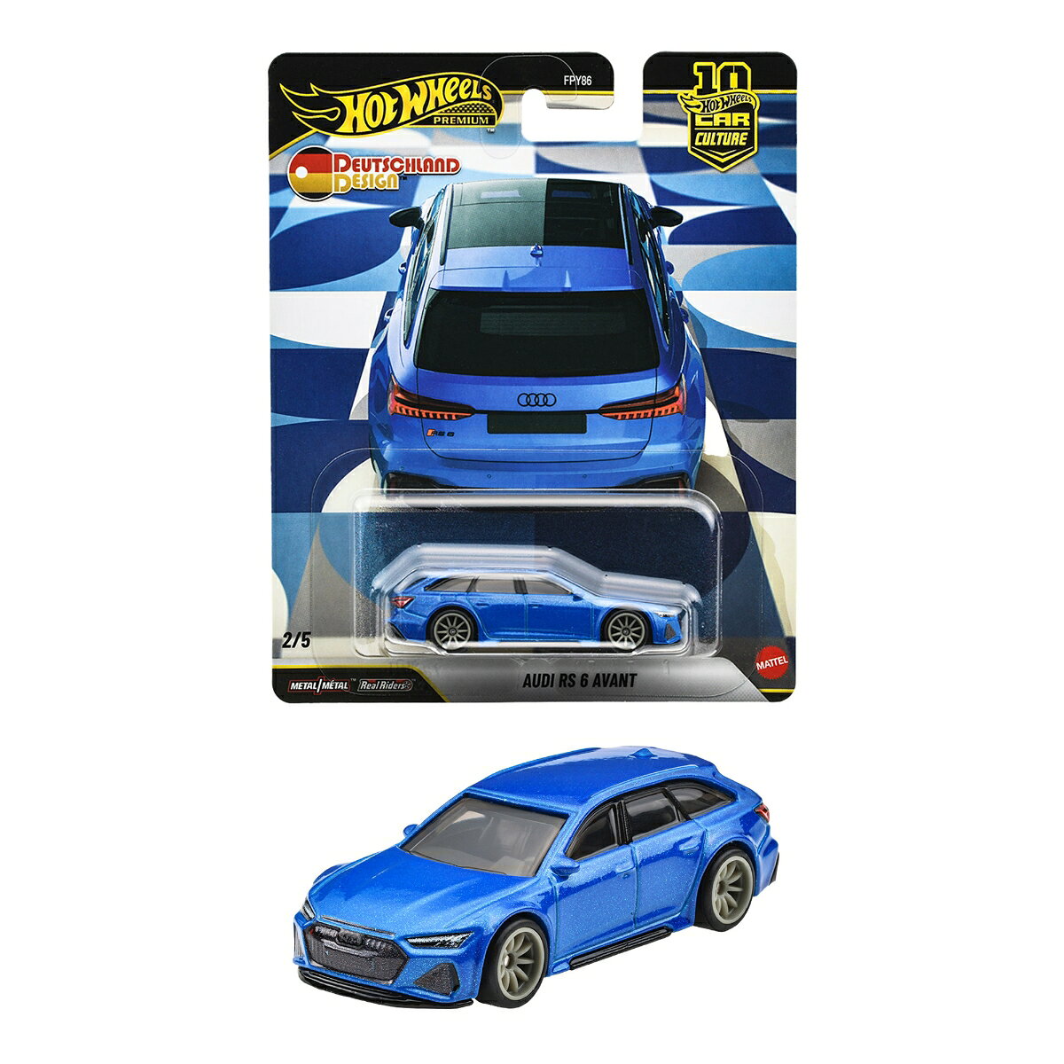 ホットウィール カーカルチャー「ドイチュラント デザイン」シリーズの1:64スケールダイキャストカーです。
Metal/Metal&trade;（金属製ボディ＆金属製シャシー）仕様とReal Riders&trade;タイヤ（ゴム製タイヤ）を採用。
車両をリアルな造形と本格的なデザインで再現しています。
車両を引き立てるパッケージアートも特徴です。
2020 アウディ RS 6 アバントは、最高出力591馬力の4.0L V8ツインターボエンジンを搭載した、高性能なスポーツワゴンです。
アウディのスローガンである「Vorsprung durch Technik（技術による先進）」を体現する一台です。
【原産国】タイ
【対象年齢】3歳から
【プレゼントに最適】お誕生日、クリスマスプレゼント、入園・入学祝いなど記念日でのプレゼントにぴったりです。
【ホットウィール】Hot Wheels＝「かっこいい車！」独特な南カルフォルニア風の外観、高速に動くホイール、（当時の最新技術！）そして 赤いラインの入ったタイヤ。
現在、世界で一番売れているミニカーです*。
*Circana/Retail Tracking Service/G12/JAN-DEC 2023/Total Toys/Projected Units【対象年齢】：3歳以上【商品サイズ (cm)】(幅×高さ×奥行）：13.3×16.5×3.5