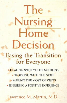 Easing the Way to a New Stage in Life.. 
Placing a loved one in a nursing home is a difficult thing to face. In addition to choosing a home, figuring out finances, and dealing with the actual moving, you may also be struggling with deeper conflicts. The emotions you may feel--of guilt, sadness, anger, and even relief--are never predictable, and can sometimes cause confusion. This invaluable book helps to ease this process, opening the channels of communication for all concerned. By examining the experience of nursing home care from all perspectives, including those of families, caregivers, and the residents themselves, everyone can learn to cope with this new situation. The Nursing Home Decision offers effective advice and empathic reassurance for managing one of life's most difficult transitions, allowing everyone to learn and grow from this new experience.