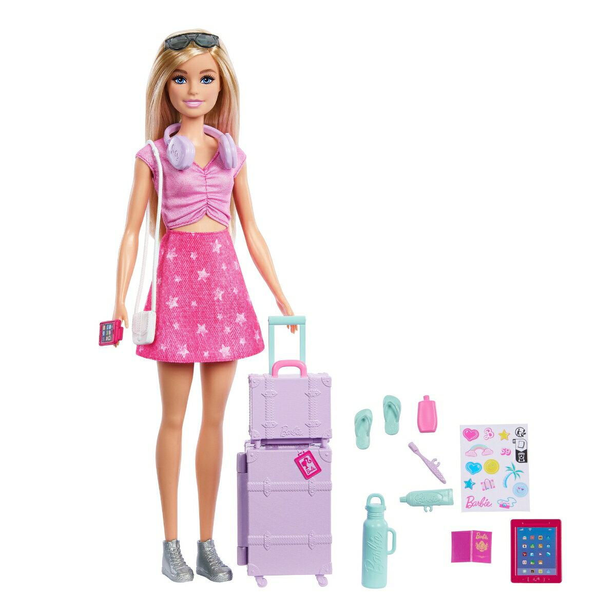 バービー(Barbie)　わくわく りょこうセット きせかえ人形・ハウス ままごと・ごっこ遊び バービー人形 スーツケース＆アクセサリー付き 3歳から ピンク JMJ47