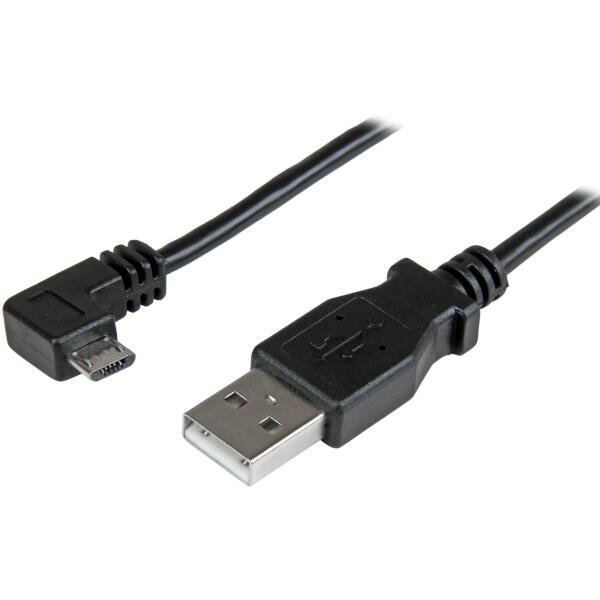 スマホ充電用Micro-USBケーブル 0.5m L型右向きマイクロUSB（オス） - USB（オス）