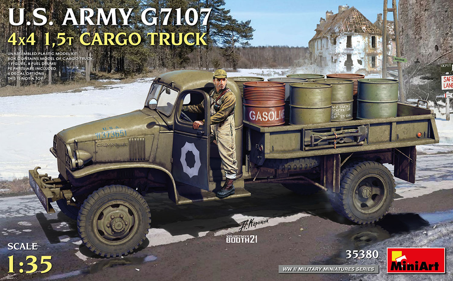 1/35 WW.II アメリカ陸軍 G7107 4x4 1.5t カーゴトラック ドラム缶8本&フィギュア1体付属 【MA35380】 (プラスチックモデルキット)
