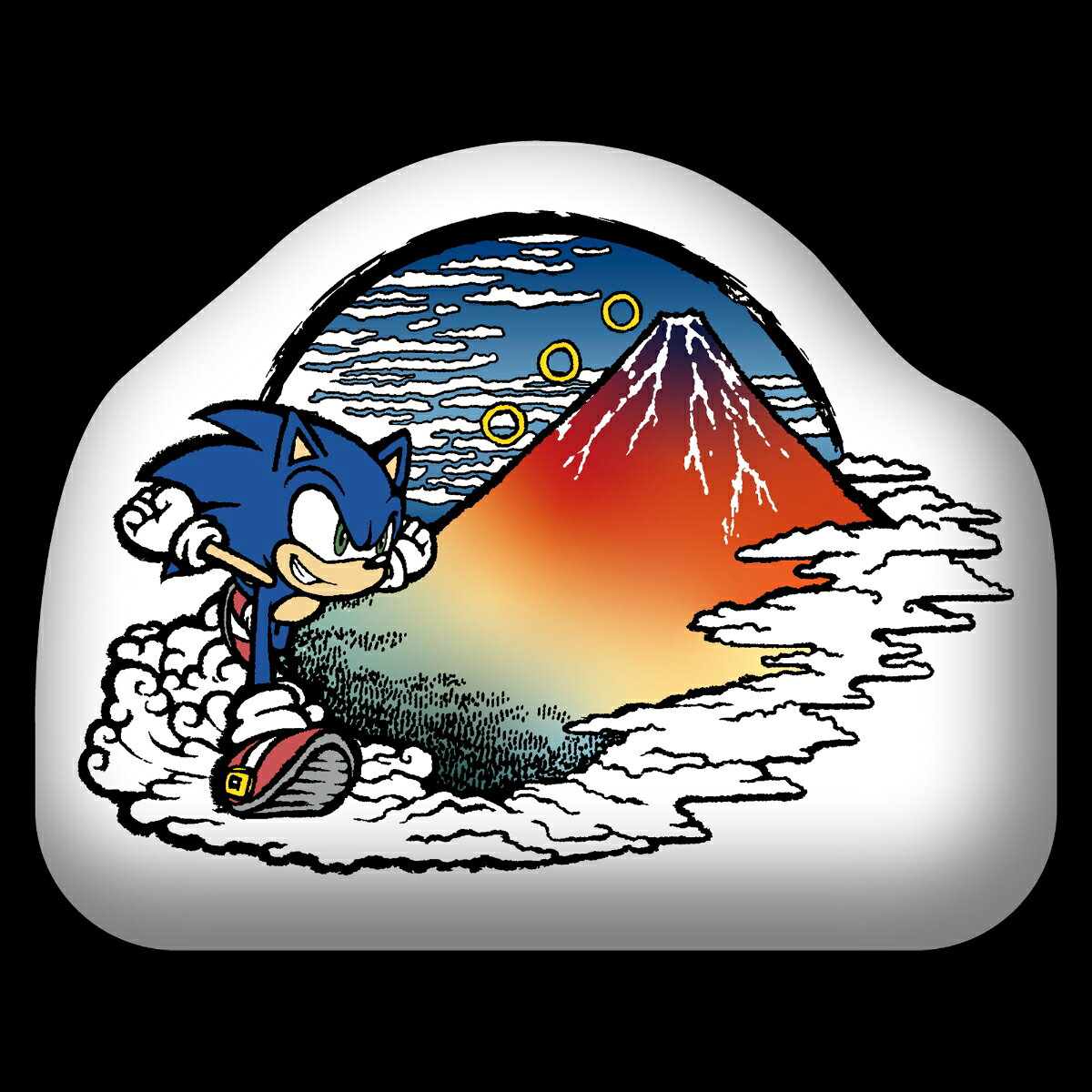「和ソニック」富嶽景 赤富士之図 ダイカットクッション