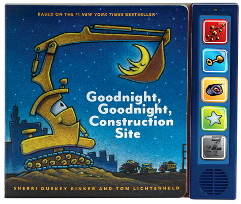 At sunset, when their work is done for the day, a crane truck, a cement mixer, and other pieces of construction equipment make their way to their resting places and go to sleep. Full color.