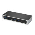 7ポートUSB-Cハブ。 ノート／デスクトップのType-CまたはThunderbolt 3ポートを標準USB-Aポート4口、USB-A急速充電ポート1口、USB-Cポート2口に変換します。このハブを中間リピーターとして使用し、USB機器各種を延長することも可能です。

【多くのデバイスを簡単接続】
この7ポートUSBハブは、ポートへのアクセスがしやすい設計になっています。必要に応じ使いやすくUSB機器を配置し、作業スペースを効率良く使えるよう、長めのケーブルが付属しています。ポートの間には十分なスペースがとってあり、隣接ポートの機器を抜かなくてもUSBデバイスの挿抜がしやすくなっています。

USB 3.0ポートを増やすと、コンピュータにより多くのデバイスを接続して作業効率を高めたり、ポートの数が限られたノートパソコンで外付けデバイスを頻繁に取り替える手間を省くことができます。

既存のUSB 3.0機器の使用を継続しながら、より新型のUSB-C対応デバイスを活用できるソリューションです。

【モバイル端末の充電と同期】
このハブには急速充電ポートがついており、タブレットやスマートフォンをいつでも使える状態に保つことができます。また、充電中に端末にアクセスしたり、同期を行うことも可能です。 USB-A充電ポートはUSBバッテリ充電仕様1.2に準拠しています。

StarTech.comでは、本製品に2年間保証と無期限無料技術サポートを提供しています。