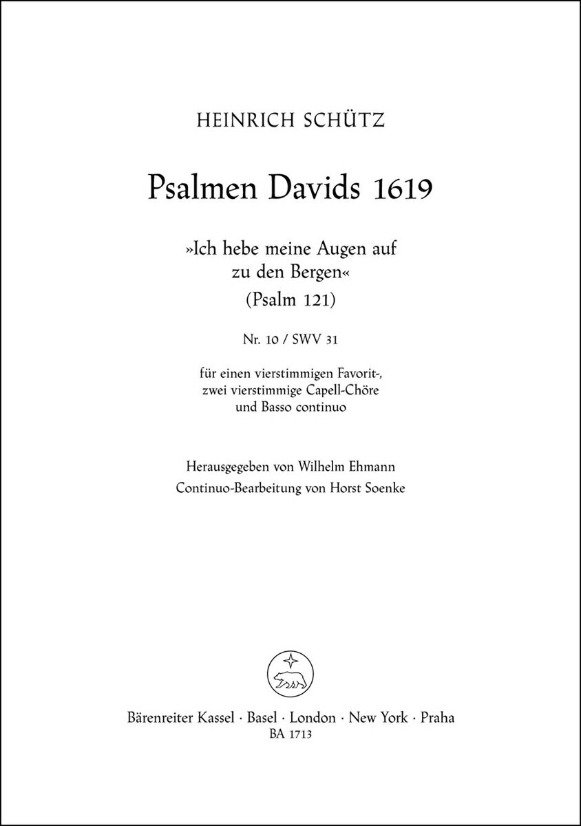 【輸入楽譜】シュッツ, Heinrich: ダヴィデ詩篇集 第121番より わたしは山々に向かって眼をあげる SWV 31(独唱と混声合唱と通奏低音)/原典版/Ehmann編