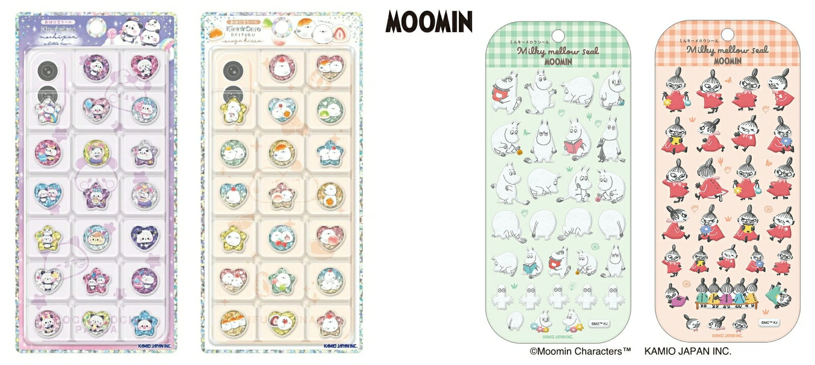 【セット商品】シール4点セット（KIRACOROおはじきシール/もちもちぱん + KIRACOROおはじきシール/だいふくエナ + ミルキーメロウシール ムーミン + ミルキーメロウシール リトルミイ）