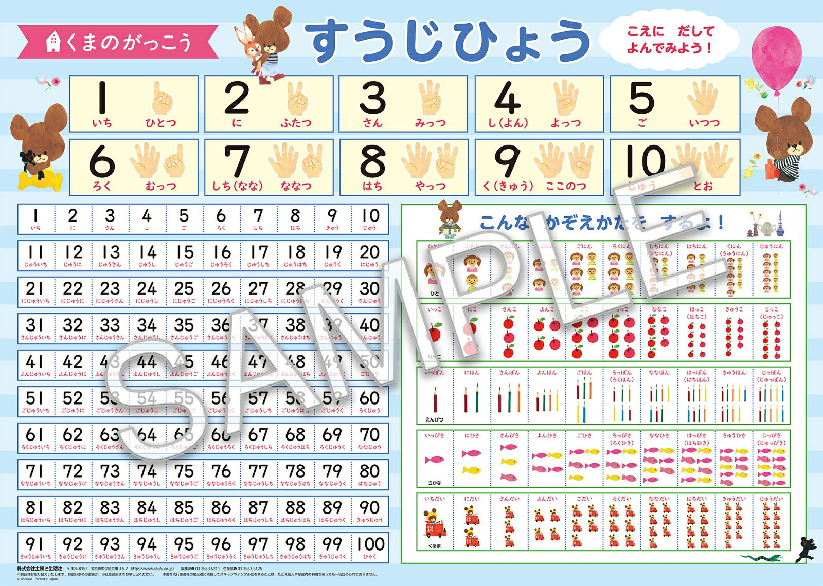 くまのがっこう おふろで学べるシートすうじひょう [ 主婦と生活社 ]