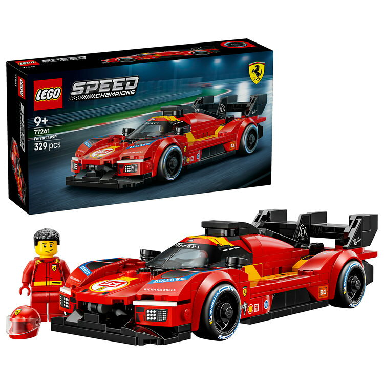 圧巻のFerrari 499P 組み立てセットレゴ&reg;スピードチャンピオン Ferrari 499P は、組み立てからレースごっこまでフルに楽しめるセットです。 組み立てて飾って遊ぼうイタリアを代表する自動車メーカー、フェラーリの名車をレゴ&reg;ブロックで組み立てられます。レゴ&reg;スピードチャンピオン Ferrari 499P   フェラーリのレースカー組み立てセットFerrari 499Pをレゴ スタイルでかっこよく組み立てよう。    本格的なデザインリアウィングやルーフの大型エアインテークをリアルに再現しています。    ドライバーのミニフィギュア1体フェラーリのレーススーツとヘルメットを着用したミニフィギュアが付属しています。  インタラクティブなデジタル版組み立て説明書組み立て手順がひと目でわかるLEGO&reg; Builderアプリを使えば、立体表示されるモデルを拡大・回転させながら組み立て、作業の進行状況を保存できます。 ハイスピードレースが楽しめるセットレゴ&reg;スピードチャンピオン シリーズにはリアルなディテールが満載のカーモデルが勢揃いしています。（各セット別売）・ レースカー組み立てセット - レゴ&reg;スピードチャンピオン Ferrari 499P（77261）は、組み立てもレースごっこもディスプレイもぶっちぎりの楽しさ
・ ドライバーミニフィギュア - 赤いドライバースーツを着たミニフィギュアにハンドルを握らせて、熱い走りを想像しよう
・ どこまでもリアル - リアウィング、ルーフの大型エアインテーク、‘Michelin’ロゴ入りタイヤなど、実車の特徴をリアルに再現
・ ディスプレイモデル - 子ども部屋のどこに飾ってもカッコいいレースカーモデル
・ お子さま向けギフト - カーマニアや自動車模型のコレクターが、組み立てとレースごっこを両方楽しめる創造の贈りもの
・ レースの楽しさを広げよう - レゴ&reg;スピードチャンピオンシリーズには、どこまでもリアルなモデルカーの多彩なラインナップが揃っています（各セット別売り）
・ 世界の名車をその手に - レースカーやスーパーカー、あるいはゲーム、テレビ番組、映画などに登場した車のレプリカモデルをブロックで組み立てよう
・ サイズ -（約）高さ4cm × 長さ18cm × 幅7cm／ピース数：329
・ レゴデュプロ以外の製品には、小さな部品が入っています。間違って飲み込む危険がありますので、4才未満のお子さまには遊ばせないでください。【対象年齢】：9歳以上【商品サイズ (cm)】(幅×高さ×奥行）：14.1×6.1×26.2