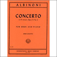 【輸入楽譜】アルビノーニ, Tomaso: オーボエ協奏曲 ニ短調 Op.9-2(オーボエとピアノ)/Giazotto編