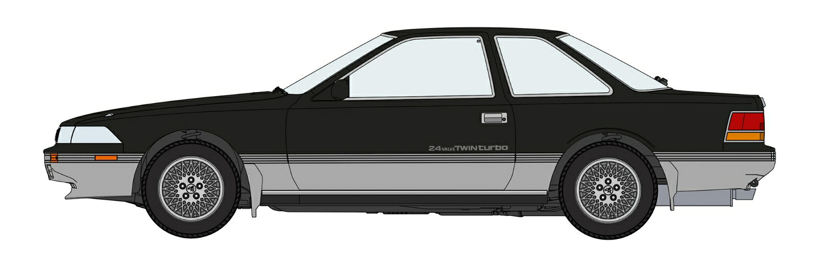 1986年式の2.0GT-ツインターボの ノーマル仕様を再現!
ボディパーツカラーはホワイト。
車高は通常とローダウンを選択可能。
窓の塗り分けシールが付属します。

追加プラ部品
・テールライト鏡面
・テールライトカバー
・オーバーヘッドコンソール
・ホイール
・オーディオデッキ
・前期型用のエアコンスイッチ
・サンバイザー
・前期型リアスポイラー（オマケ）

・ホビー系商品についての諸注意
メーカー都合により発売の大幅な延期が発生する可能性がございます。
予約商品についてはメーカーから順次入荷次第の発送となります。メーカー公表の発売日とは異なる場合がございますのでご了承ください。【対象年齢】：【商品サイズ (cm)】(幅×奥行）：19.45×7.05