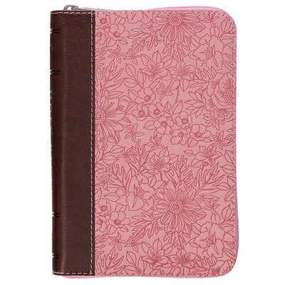 KJV Bible Mini Pocket (Faux Leather, Pink/Saddle Tan W/Zipper)