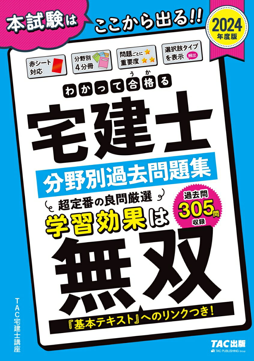 重要な項目を集中的に問題演習できる分野別＆リズムよく学習できる見開き単位です。各問題の重要度は★マークで表示。「肢別のテーマ」一覧では選択肢でなにが問われているのか、“頻出”“ひっかけ”“難”といったアイコンでは選択肢のタイプをお知らせしています。問題文だけではイメージしにくいものには図解を用意。「ちょっとだけヒント」では解答を導く際のコツもアドバイスしています。どこでも手軽に学習できる分野別の４分冊です。