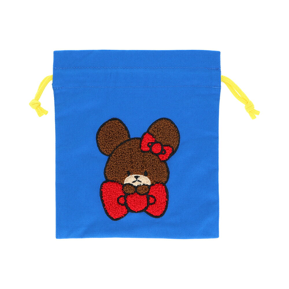 ふわふわのサガラ刺繍がかわいい！小物の収納に便利な巾着です。【商品サイズ (cm)】(幅×高さ×奥行）：19×0.5×17