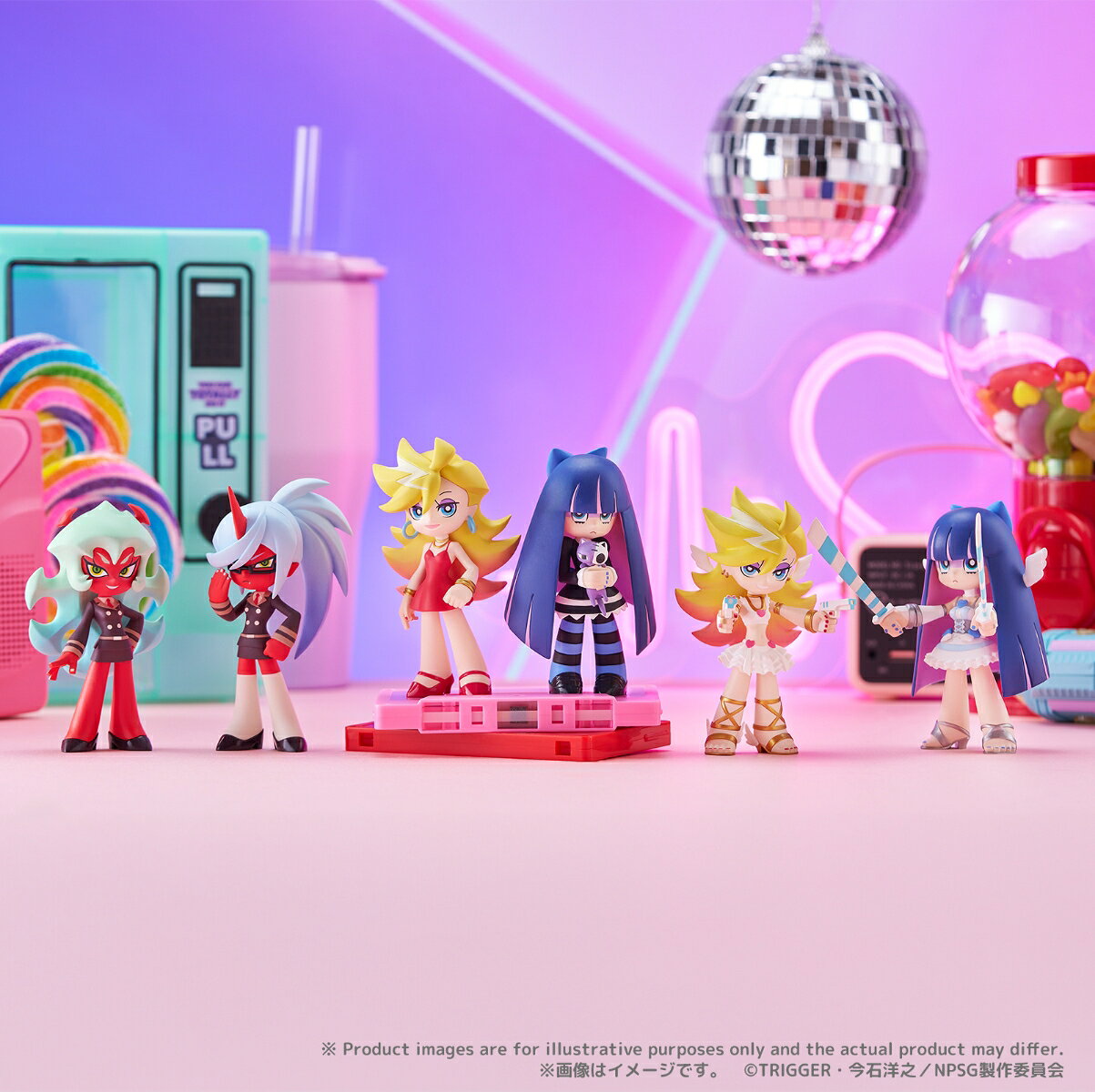 『New PANTY & STOCKING with GARTERBELT』のキャラクターたちが
手のひらサイズのデフォルメフィギュア【PalVerse（パルバース）】となって登場！
ランダム封入・全6種・1BOXコンプリート商品【対象年齢】：15歳以上【商品サイズ (cm)】(高さ）：9