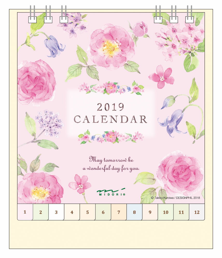 2019年 カレンダー 卓上 カレンダー リング S カントリータイム 花柄