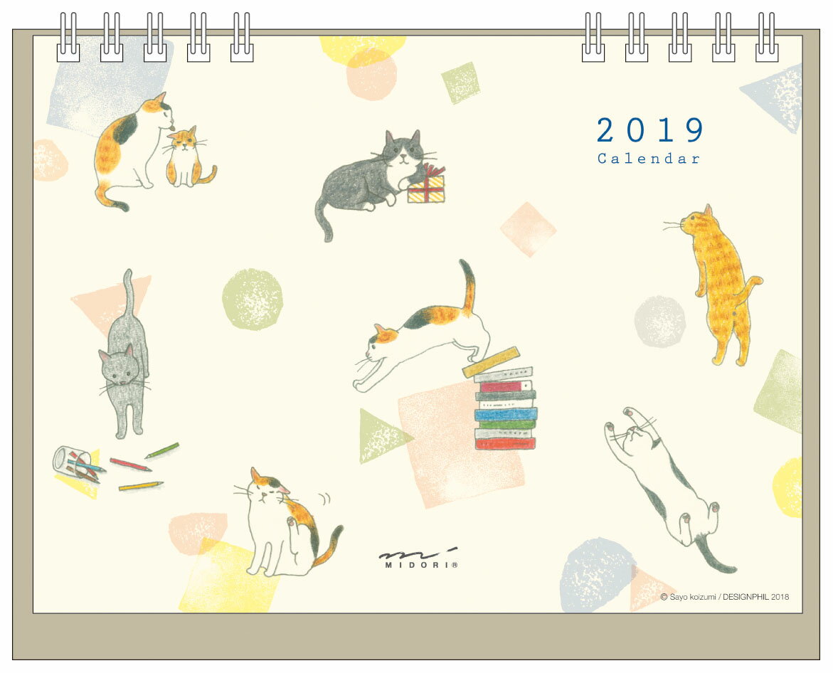 2019年 カレンダー 卓上 カレンダー リング M ネコ柄