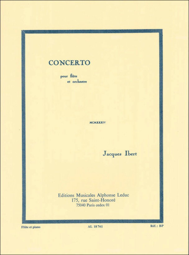 【輸入楽譜】イベール, Jacques: フルート協奏曲
