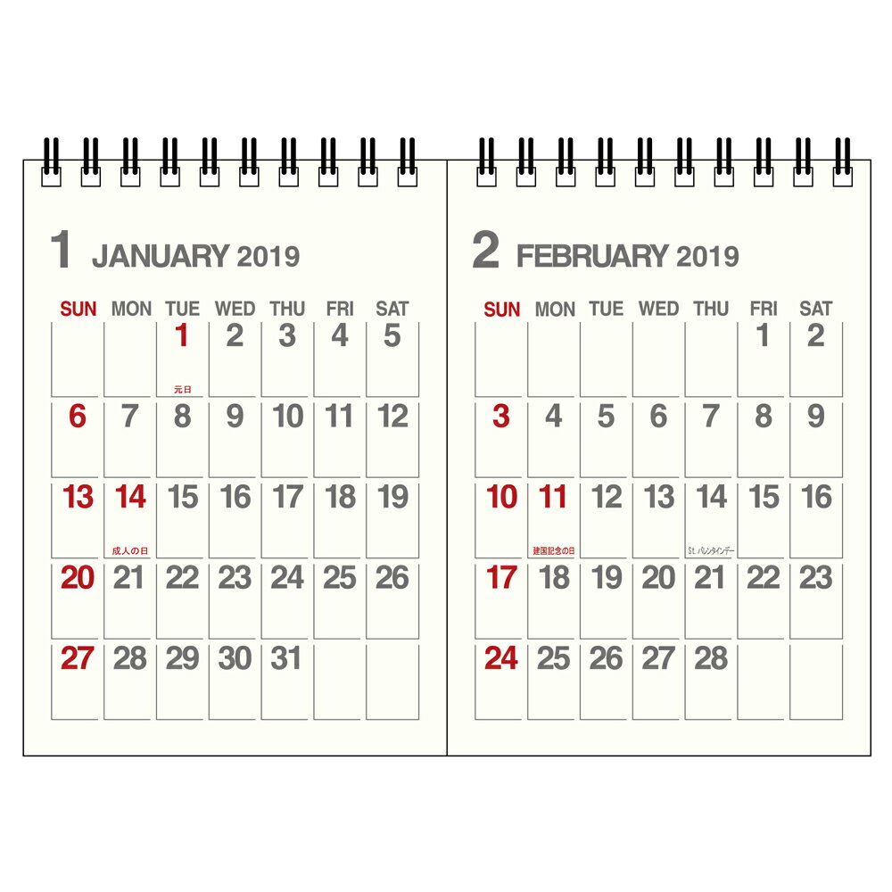 2019年 カレンダー 卓上 B6 2ヶ月 アイボリー