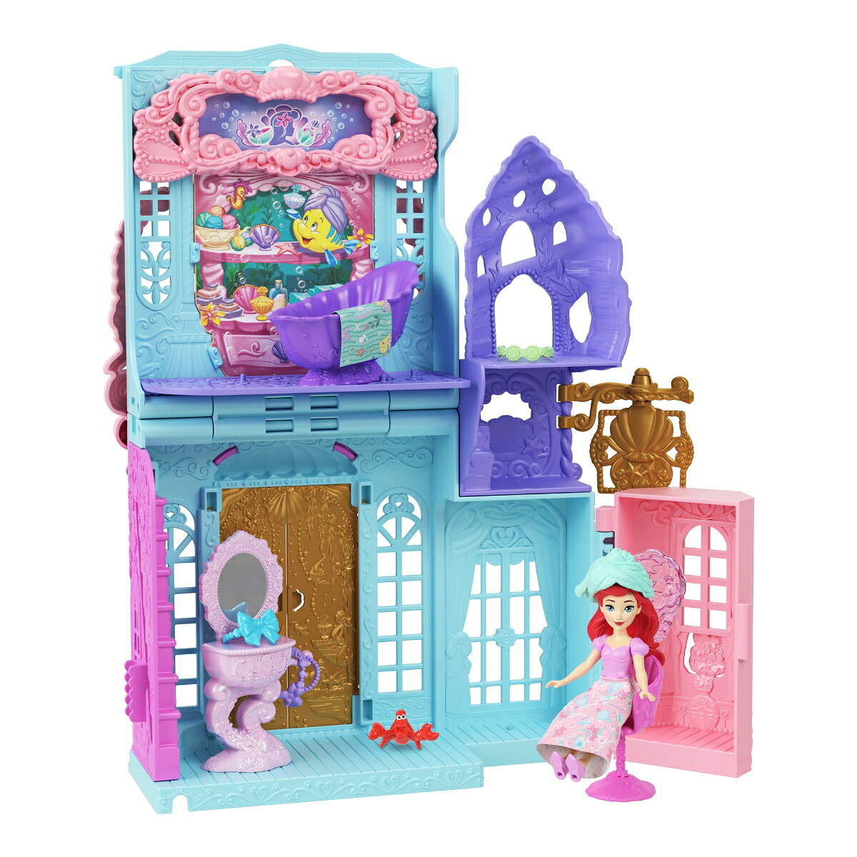 マテル ディズニープリンセス（Disney Princess） たのしいおみせ アリエルのリラックススパ（かさねるおしろシリーズ！ミニドール）プレイセット ミニドール1体付 3歳から ブルー JLT64