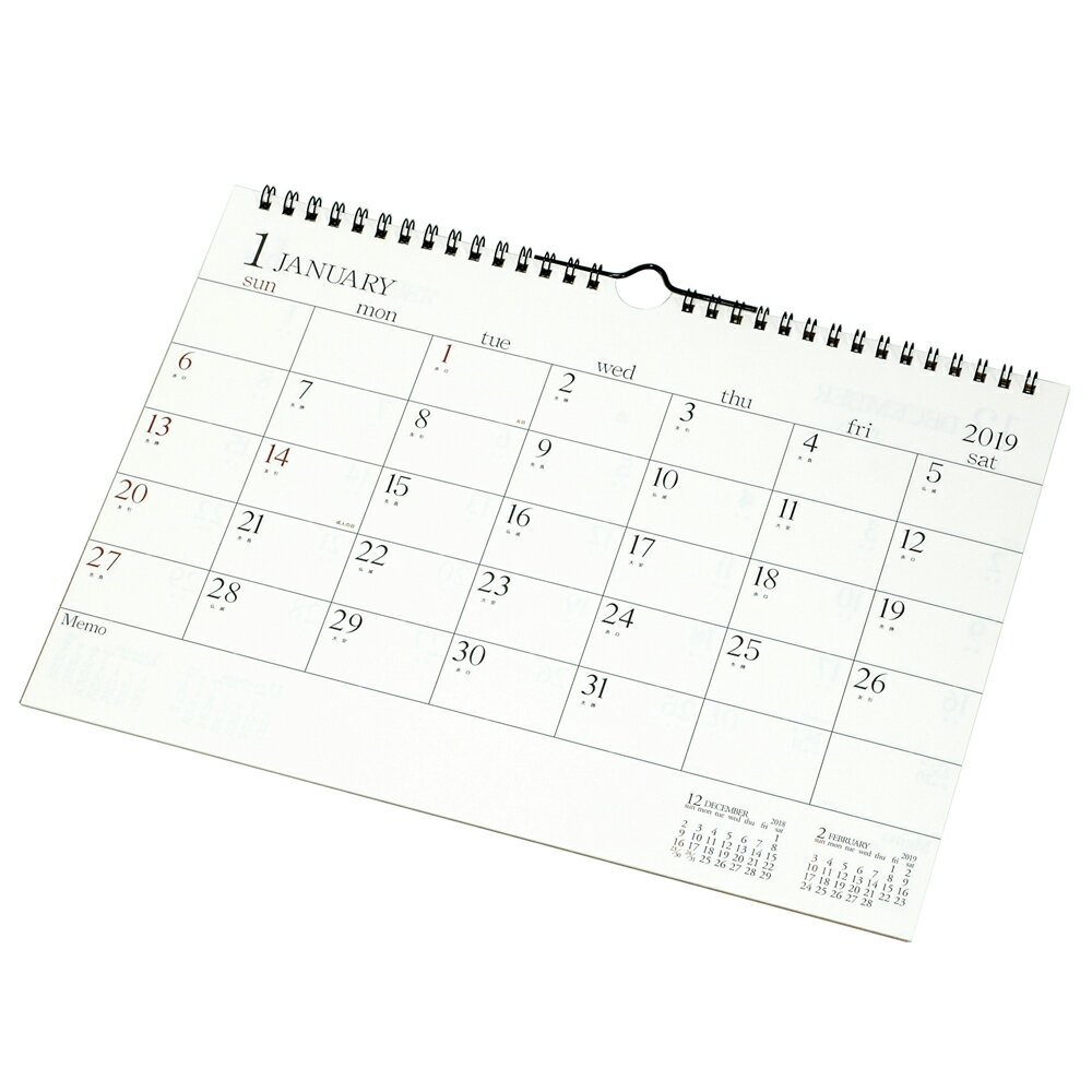 2019年 カレンダー 壁掛け A4 アイボリー