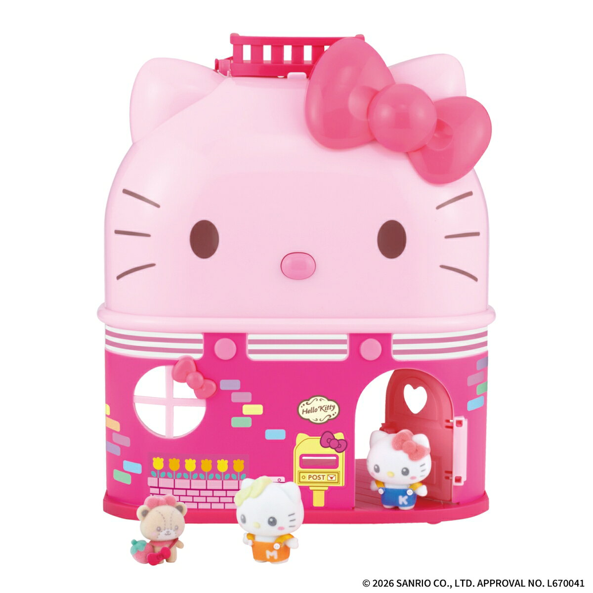 サンリオキャラクターズのフロッキードール"ぷちとも"シリーズから「ぷちとも Sanrio characters おおきなハローキティのおうち 家具もドールもいっぱい！DXセット」が登場！ 限定のピンクカラーのおおきなおうちに、ドールが3体と洗濯機も付属したスペシャルセットです。［セット内容］・ハウス…一式・家具…一式・ドール…3・シール…1（本商品のセット内容以外は付属しません。）【対象年齢】：3才〜