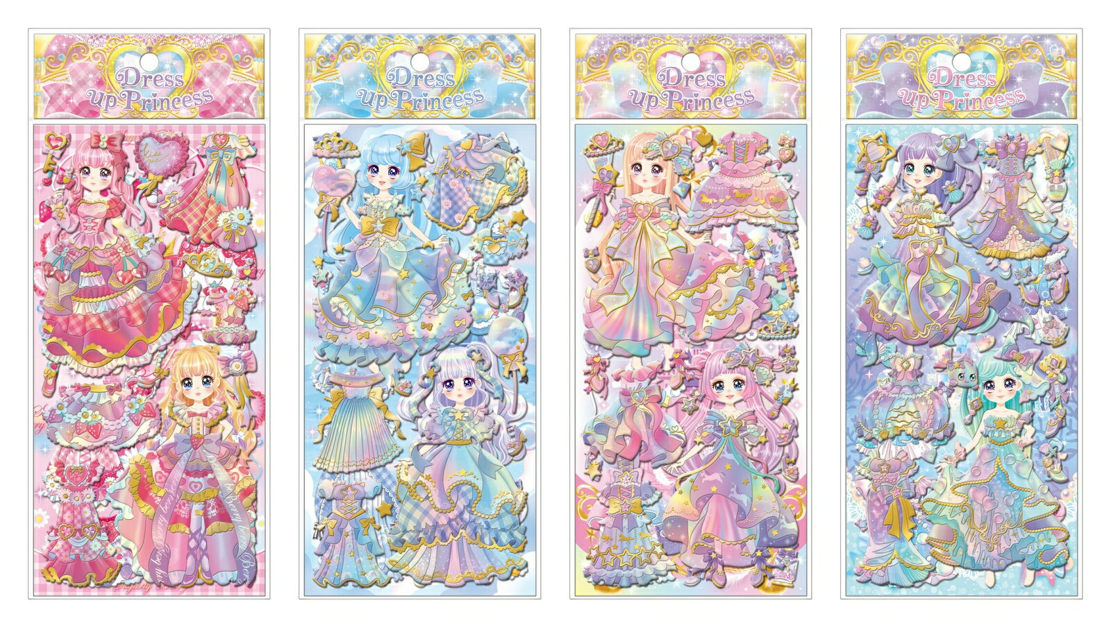 【セット商品】ドレスアッププリンセスシール 4種（シュガーリー ベリー プリンセス + ドリーミースカイ プリンセス + ミルキーユニコーン プリンセス + マーメイド パープルプリンセス）