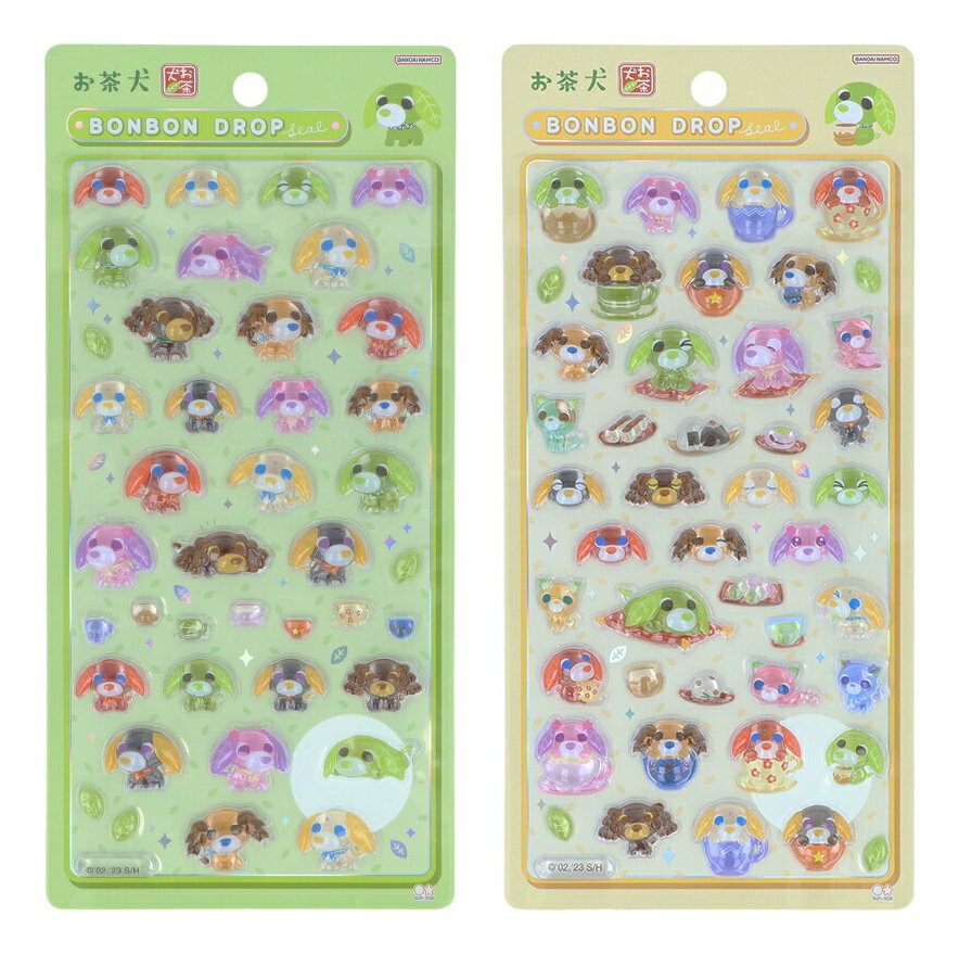 【セット商品】ボンボンドロップシール お茶犬2種（みんな + たべもの）