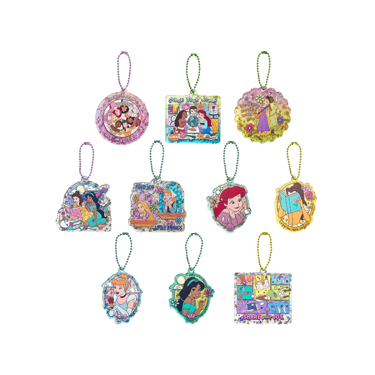 「ディズニープリンセス」のブラインドアクリルキーチェーンです。全10種類すべて揃ったコンプリートセットです。