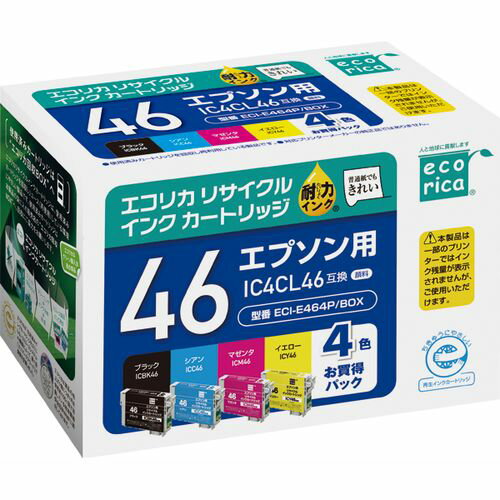 IC4CL46互換リサイクルインクカートリッジ 4色パック ECI-E464P/BOX エコリカ
