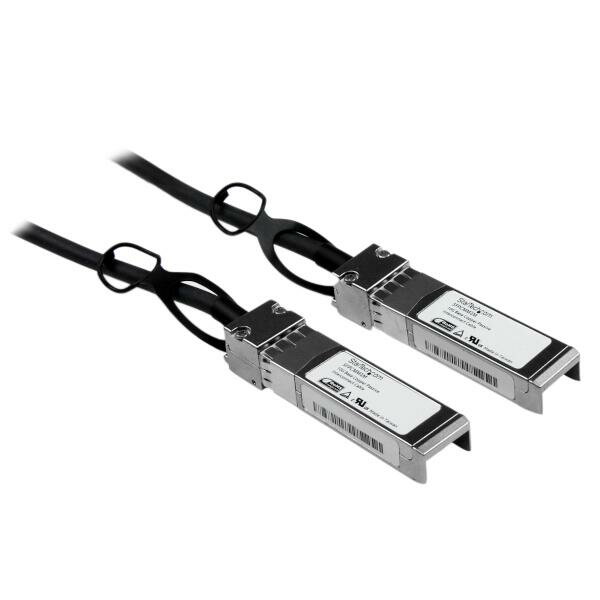 Cisco互換SFP+ダイレクトアタッチケーブル。Ciscoブランド互換のスイッチやルーターでの使用を前提に、設計・プログラミング・テストが行われ、MSAに準拠する製品です。

このパッシブDACケーブルは、SFP+（Mini-GBIC）ポートに接続する10ギガビットイーサネット用途に適しています。ホットスワップに対応し、ネットワークの中断を最小限に留めながら、シームレスなアップグレードと交換が可能です。

高速性能を提供するよう設計されたこのSFP+ケーブルは、消費電力と遅延が小さく、光ファイバケーブルに代わる費用対効果の高いソリューションです。ラック内での2点間ネットワークスイッチ／サーバー接続など、短い接続距離に適しています。

＜StarTech.comがお届けするSFPケーブル＞
StarTech.com製のSFPおよびSFP+ Twinax ケーブルには、すべてライフタイム保証と無期限無料技術サポート（多言語に対応）が付いています。StarTech.comでは、安定したネットワーク性能の実現に必要な信頼性と利便性を備えたSFPモジュールとSFPダイレクトアタッチケーブル各種を幅広く提供しています。