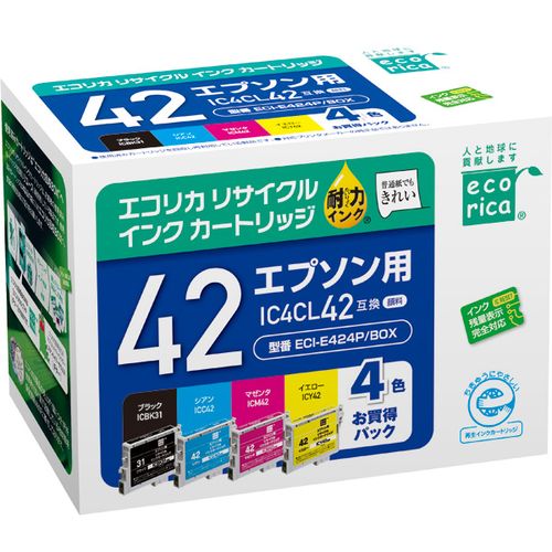 IC4CL42互換リサイクルインクカートリッジ 4色パック ECI-E424P/BOX エコリカ