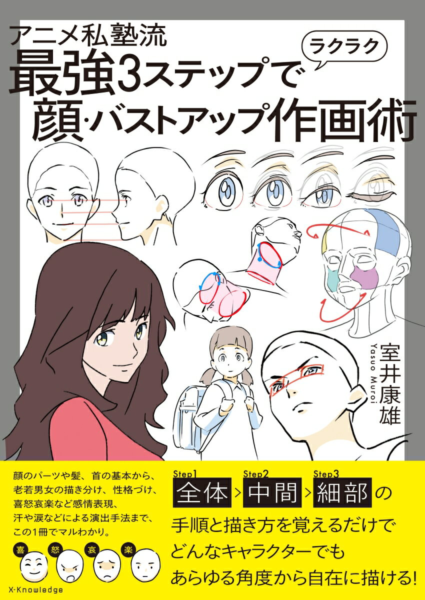 顔のパーツや髪、首の基本から、老若男女の描き分け、性格づけ、喜怒哀楽など感情表現、汗や涙などによる演出手法まで、この１冊でマルわかり。全体＞中間＞細部の手順と描き方を覚えるだけでどんなキャラクターでもあらゆる角度から自在に描ける！